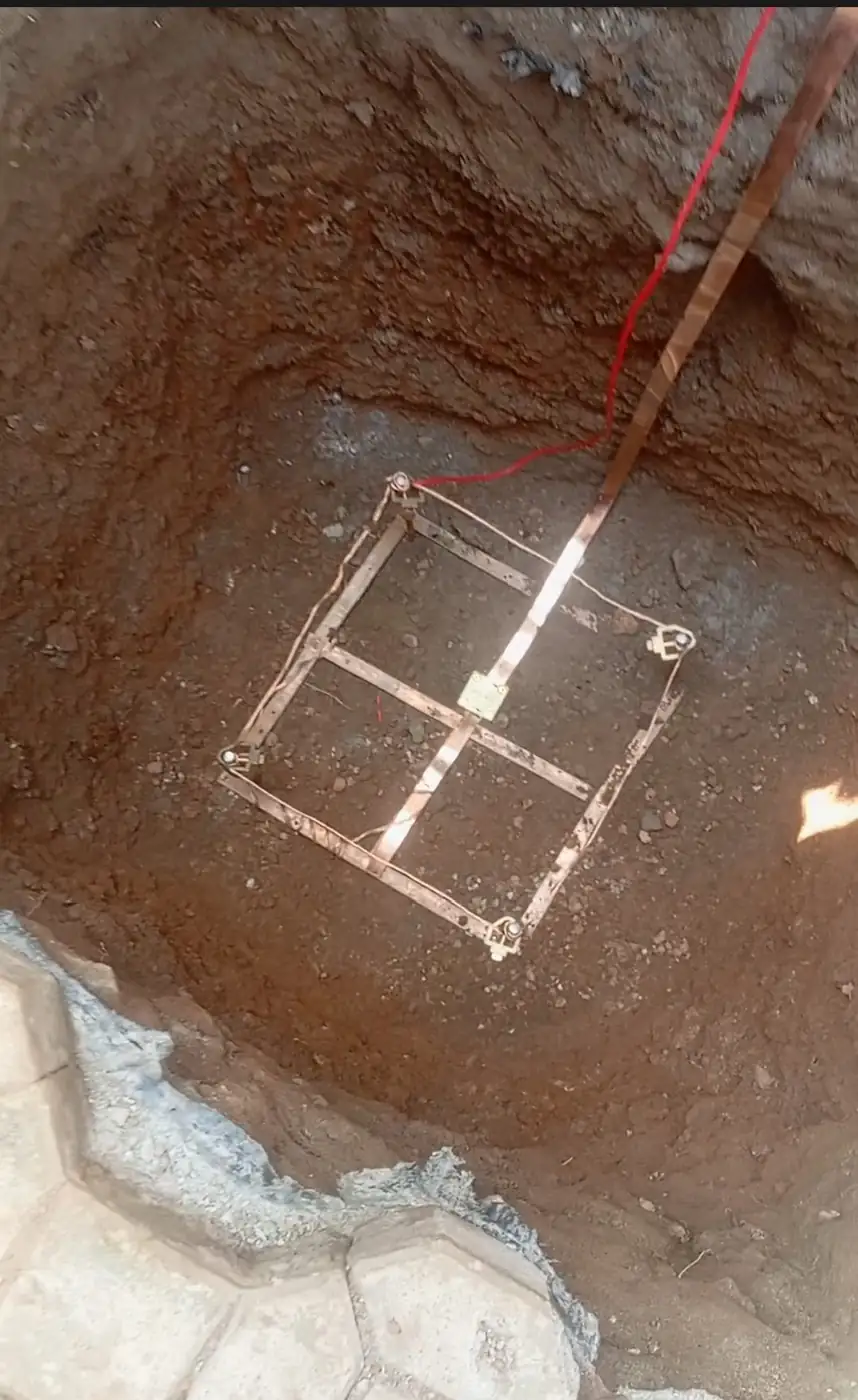 Copper earthing grid laid in the pit