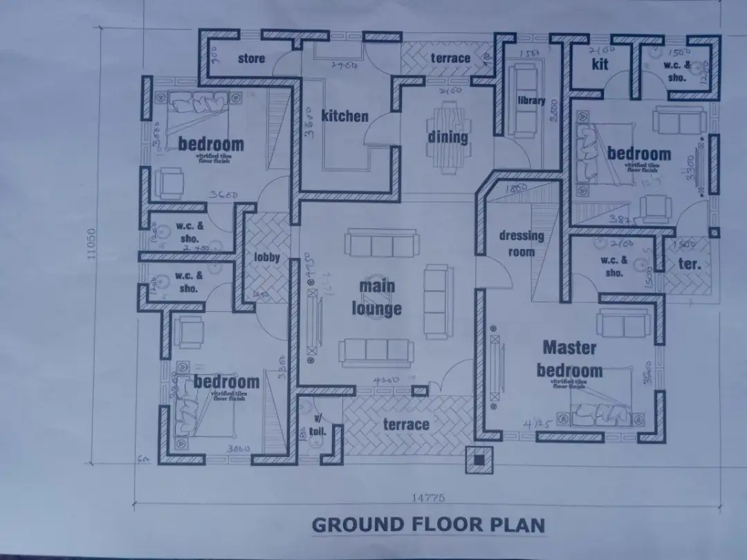 Ground floor plan of a bungalow